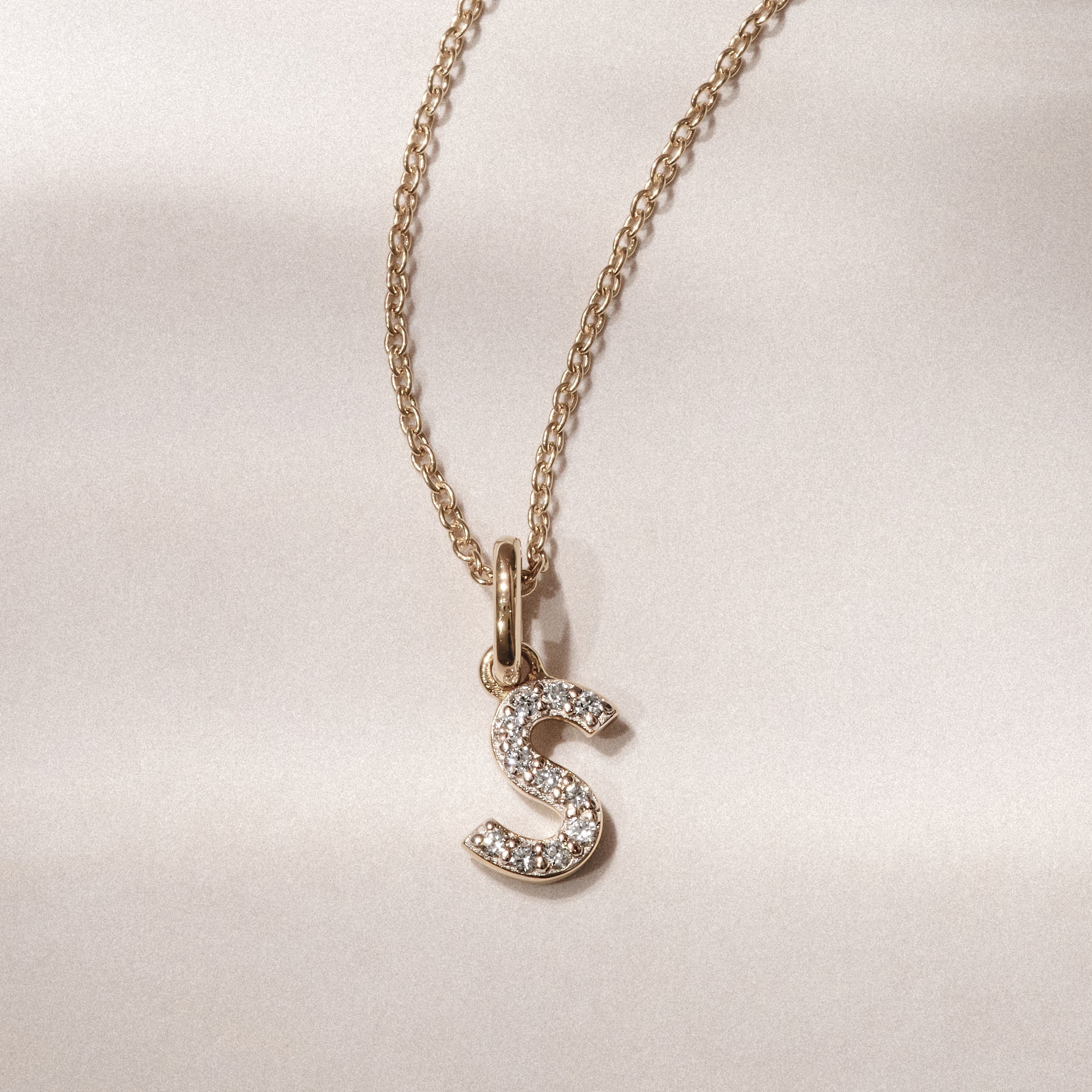 Love Letter Initial S Lab Diamond Necklace set in 18K Gold Vermeil